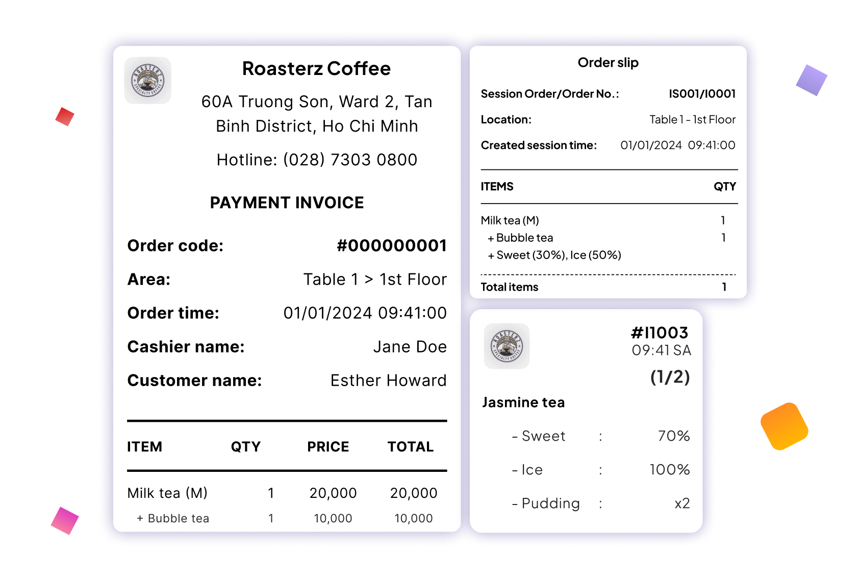 Management of invoices, labels, and order tickets